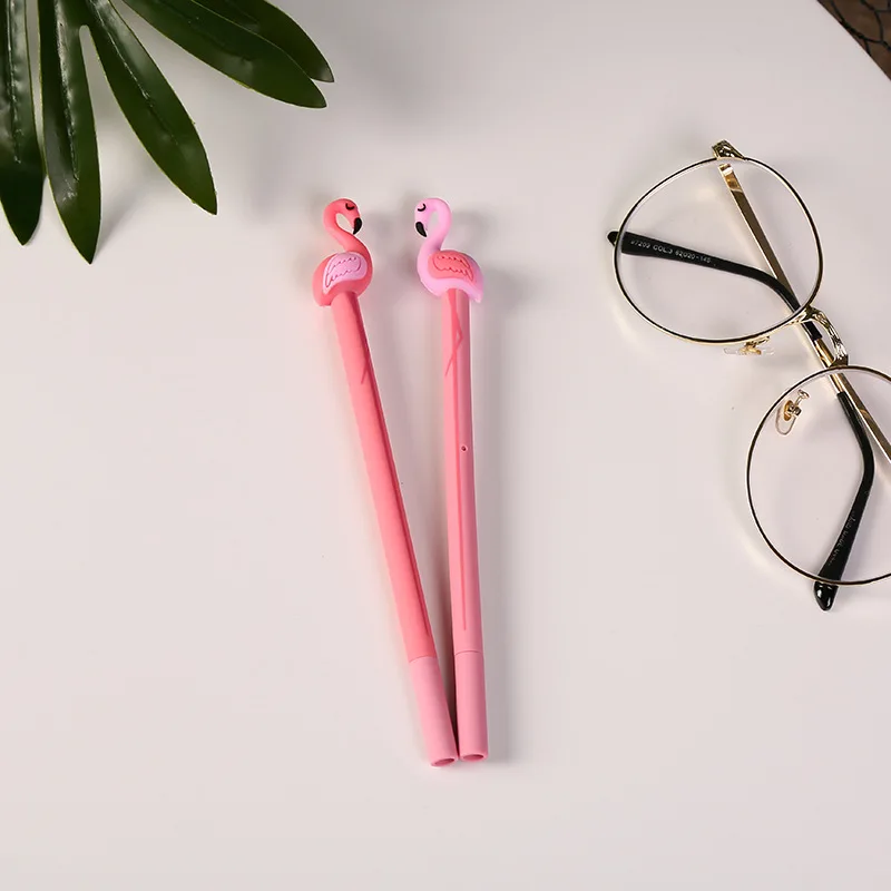Новая гелевая ручка в виде фламинго, школьные принадлежности, канцелярские принадлежности, милые Мультяшные силиконовые 0,5 черные студенческие гелевые ручки