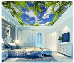 Пользовательские фото обои 3d потолочные фрески обои дерево, голубое небо, белые облака, Чайка, зенитная Фреска украшения дома