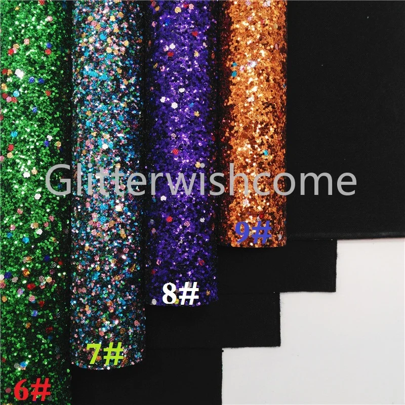 Glitterwishcome 21X29CM A4 Size Christmas Glitter Fabric, Chunky Glitter Leather Fabric Sheets, Glitter Vinyl for Bows, GM444A