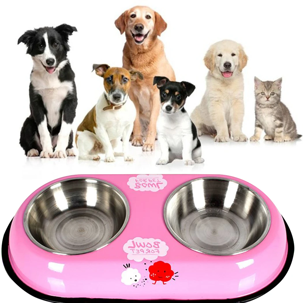 Pet Еда миски для защитные Мультяшные, из нержавеющей стали для домашних животных Тедди- популярная уникальная известная марка противоскользящие Нержавеющая сталь миска для домашних животных для собак и кошек