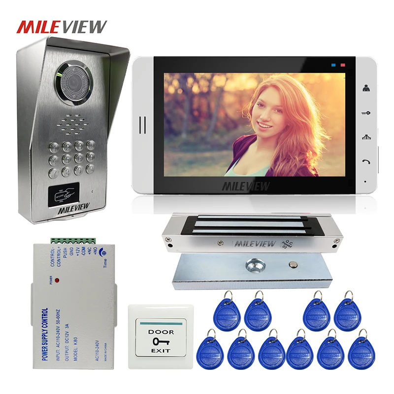 

FREE SHIPPING 7" Touch LCD Screen Monitor Video Door Phone Intercom System RFID Code Keypad Unlock Camera Electromagnetic Lock
