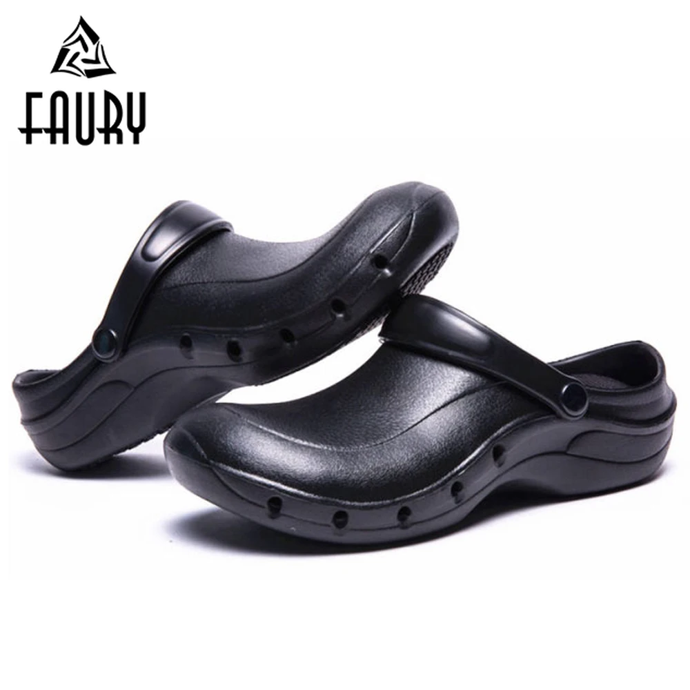 

Summer Kitchen Cooking Work Shoes for Restaurant Hotel Chef Sandals Non-slip Oil-proof Slipper Garden Beach Men's Shoes Footwear
