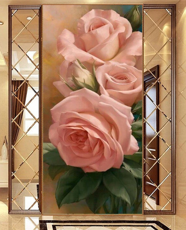 

5D DIY Diamond embroidery pink rose flower pictures Full mosaic kit square rhinestone diamond painting cross stich D1164
