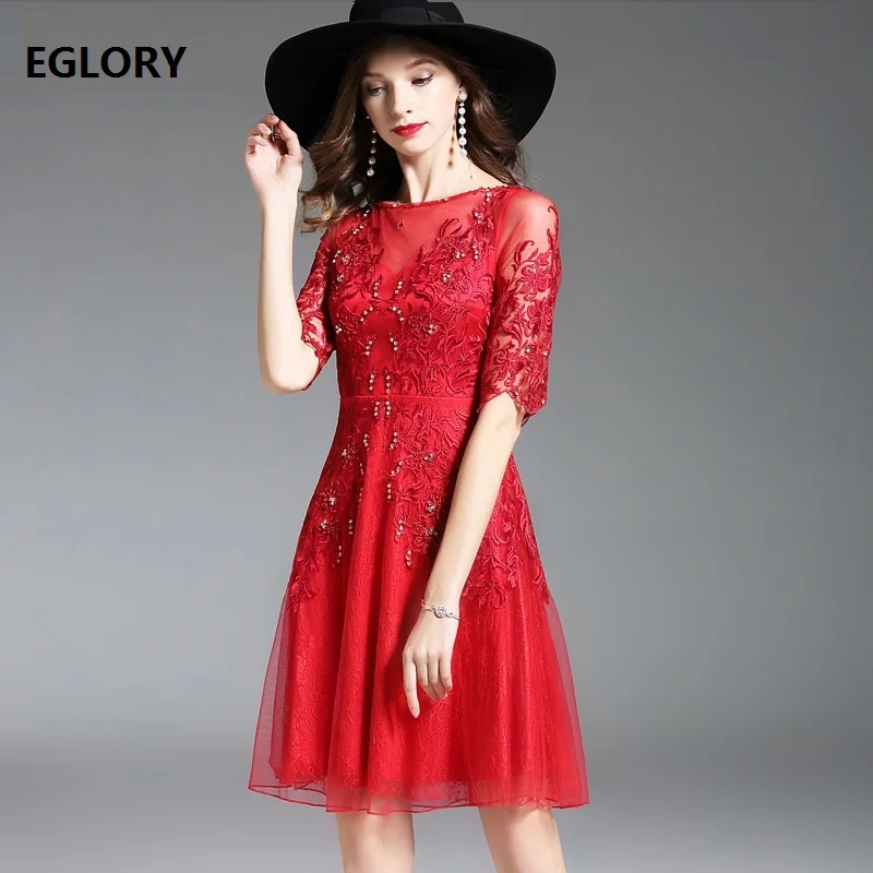 

Top Quality New Fashion 2018 Summer Wedding Party Women Sexy Tulle Lace Embroidery Beading Luxury Dress Vestido Special Occasion