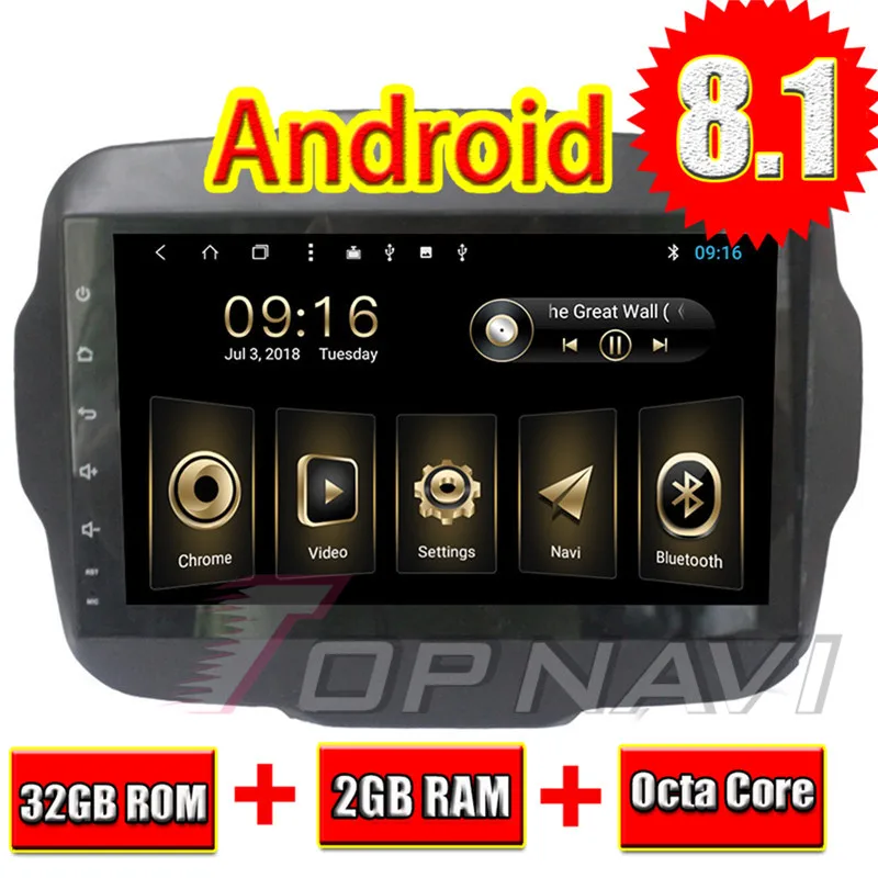 

Auto Players for JEEP Renegade 2016 9'' Android 8.1 Topnavi Car Audio FM AM RDS Radio tuner with Amplifier free Reverse Camera