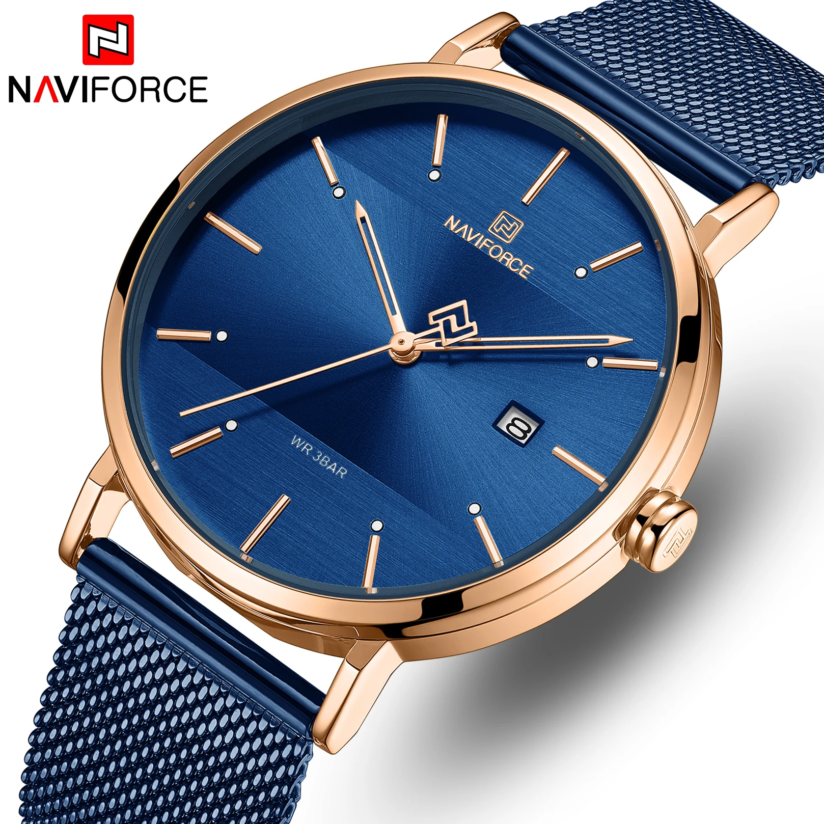 Часы мужские NAVIFORCE модные повседневные часы Нержавеющая сталь сетка кварцевые