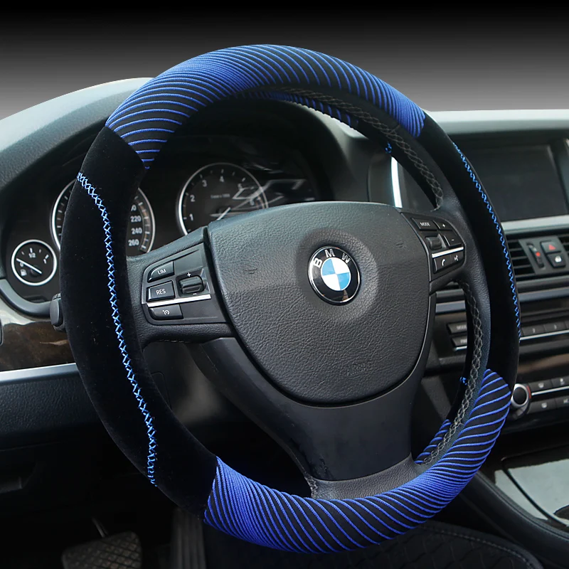 

KKYSYELVA 1pcs Winter Car steering wheel cover Warm Plush Steering-wheel Protector Cover 38cm Interior Accessories