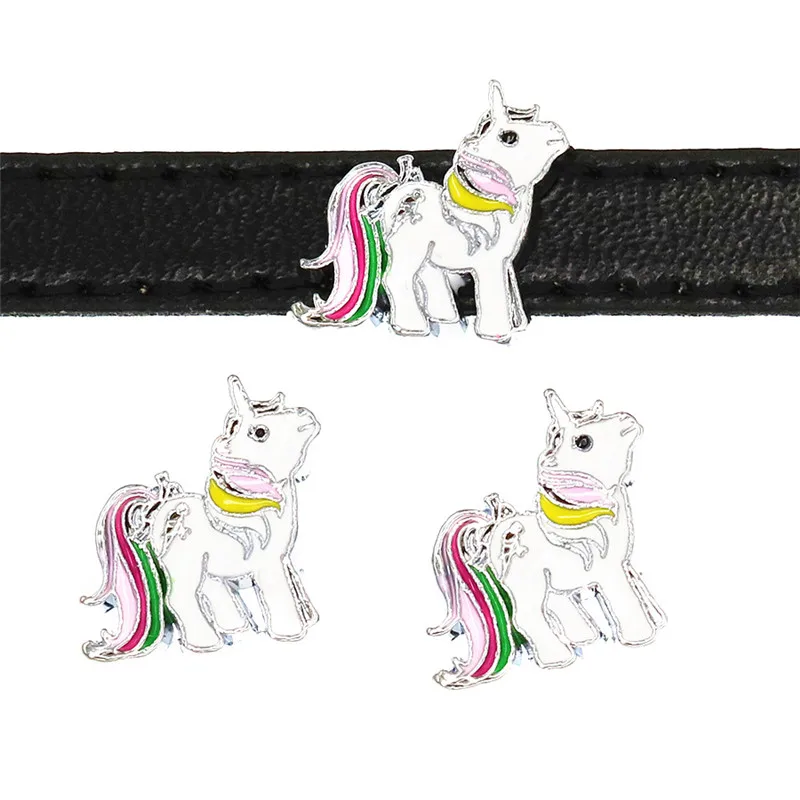 

10PCS 8MM Enamel White Horse Slide Charms Letters DIY Accessories Fit 8mm Belts Bracelets,Dog pet collar