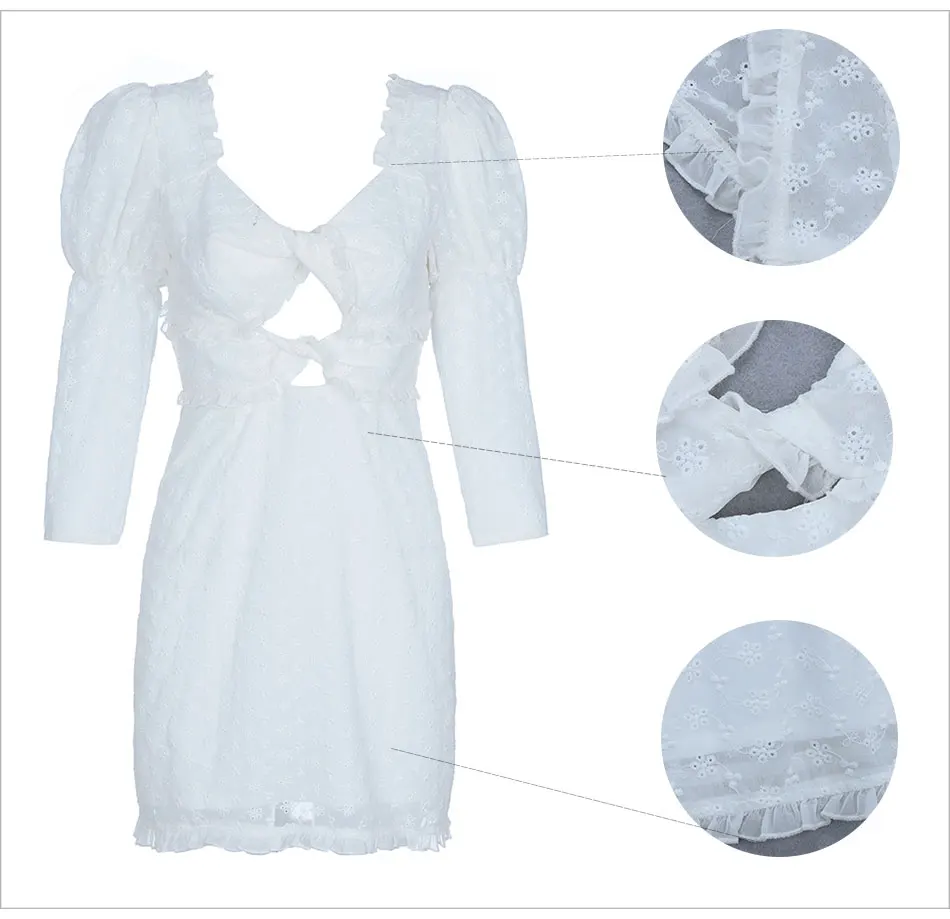 DressBird Для женщин Весна Bodycon платье Vestidos сексуальная выдалбливают три четверти рукав Элегантные белые кружева знаменитости Подиумные платья