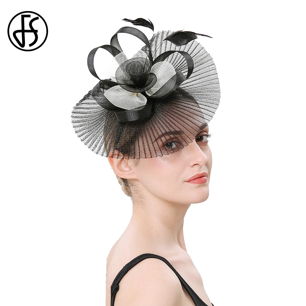 

FS Fascinator Hair Clips Headwear Elegant Headbands For Women Feather Flower Tea Party Hat Ladies Wedding Bride Church Dresses