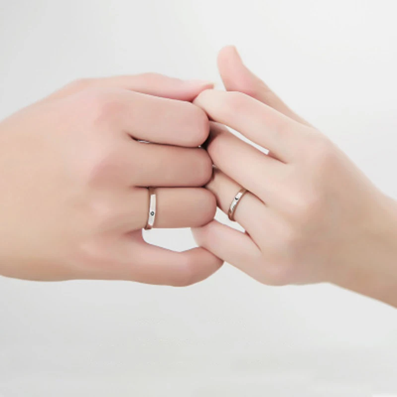 Qevila Fashion Silver color Ring Simple Style Moon Sun Love Adjustable Plate S925 Couple Rings For Girls Boy Best Friend Jewelry (3)