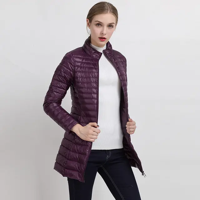 Medium Length Jacket With 90 White Duck Down Women OverCoat Ultralight