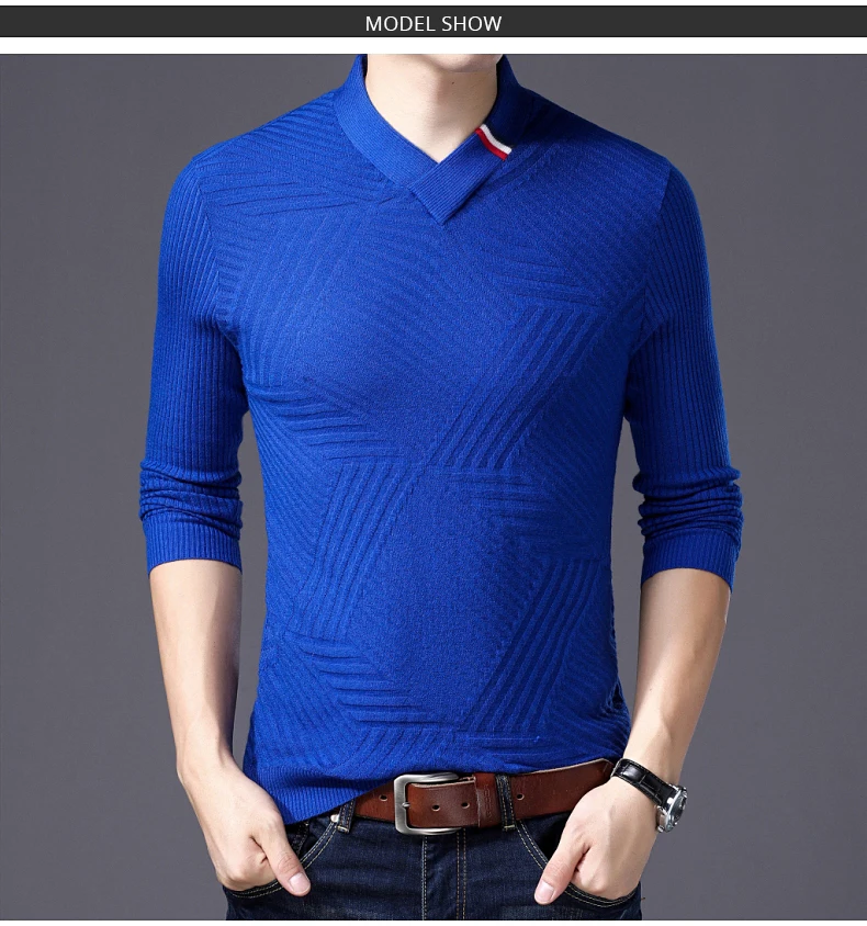 Модный брендовый мужской свитер, пуловеры с v-образным вырезом, облегающие вязаные Джемперы, теплая Осенняя повседневная мужская одежда в Корейском стиле