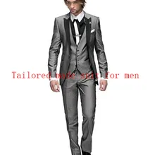 Новое поступление, индивидуальный смокинг для жениха серого цвета с вышивкой, мужской костюм, мужские свадебные костюмы(пиджак+ брюки+ жилет+ галстук