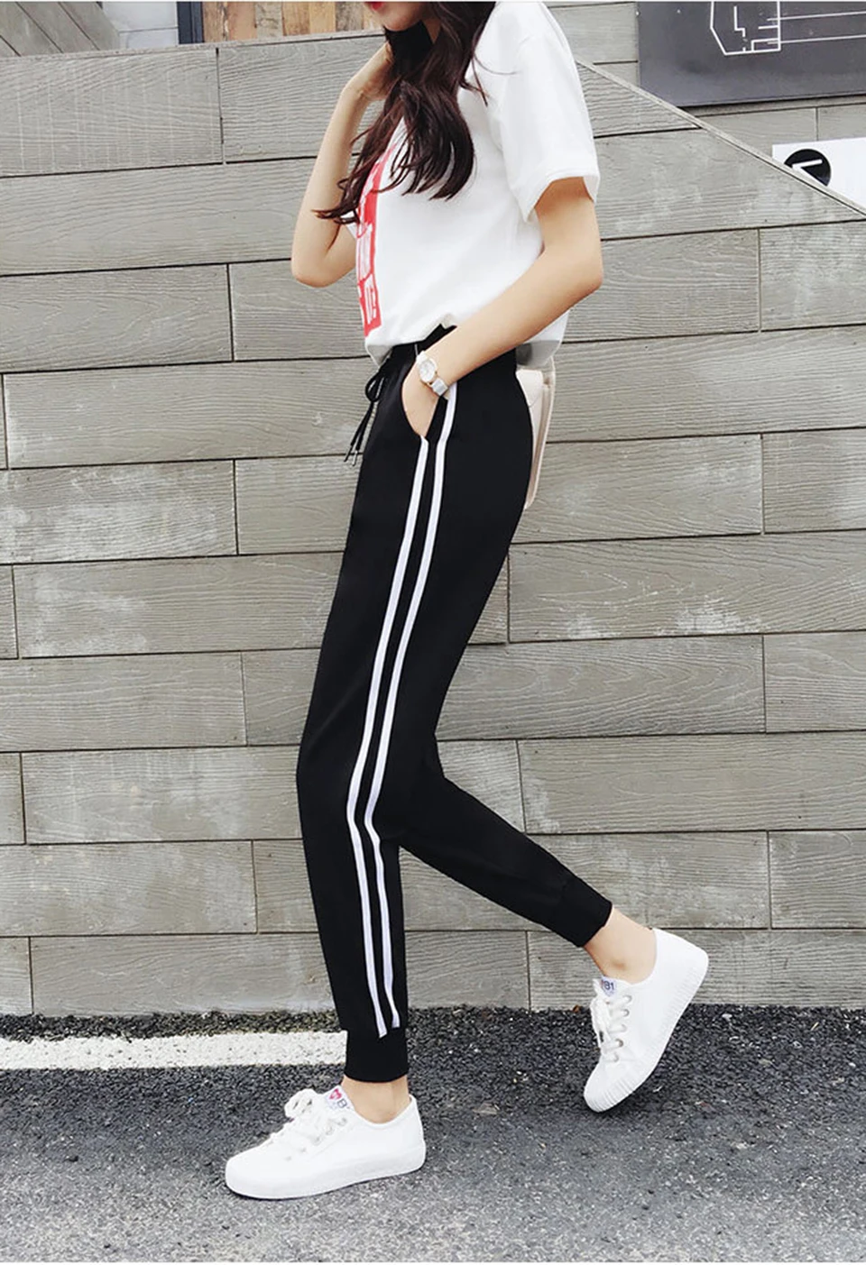 ZYFPGS 2019 Hot Women's Nine Points Casual Pants Double White Line Casual Women Pants Plus Size Loose Slim Pencil Pants Z0923 ZYFPGS 2019 Hot Women's Nine Points Casual Pants Double White Line Casual Women Pants Plus Size Loose Slim Pencil Pants Z0923