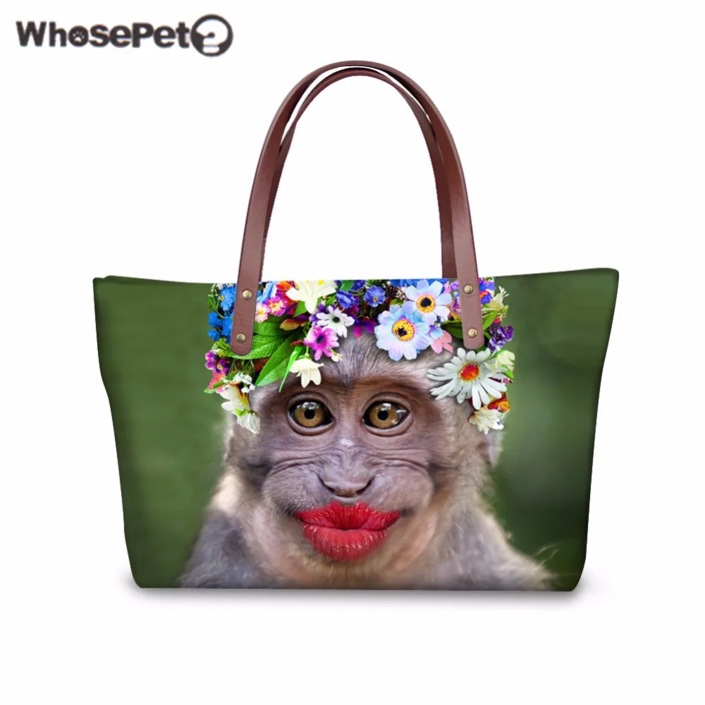 

WHOSEPET Women Tote Bags Flower Fairy Orangutan Cat 3D Printing Handbags for Girls Waterproof Nylon Luxury Tote Handbags