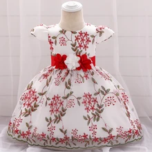 Платья для маленьких девочек; бальное платье с цветочной вышивкой и бантом; крещение новорожденных; платье с цветочным узором для дня рождения; платья для малышей; L1888XZ