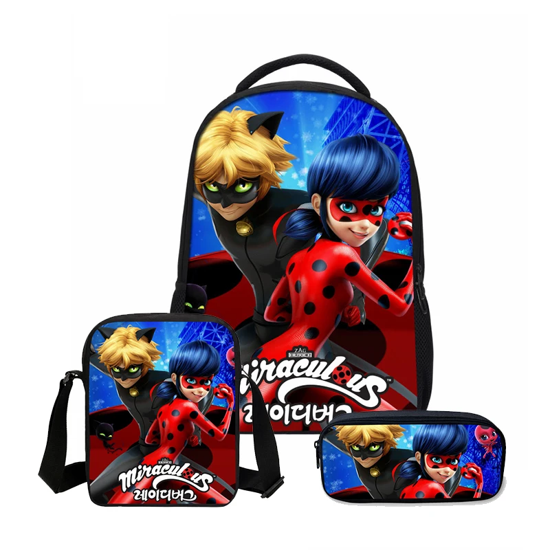 

3pcs/Set School Bag Miraculous Ladybug Cat Noir Backpack Children Combination Bookbag Boys Girls School Backpack Daily Mochila