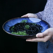 KINGLANG керамическая креативная глубокая синяя обеденная тарелка для еды холодная лапша большая глубокая 9 дюймовая пластина посуда