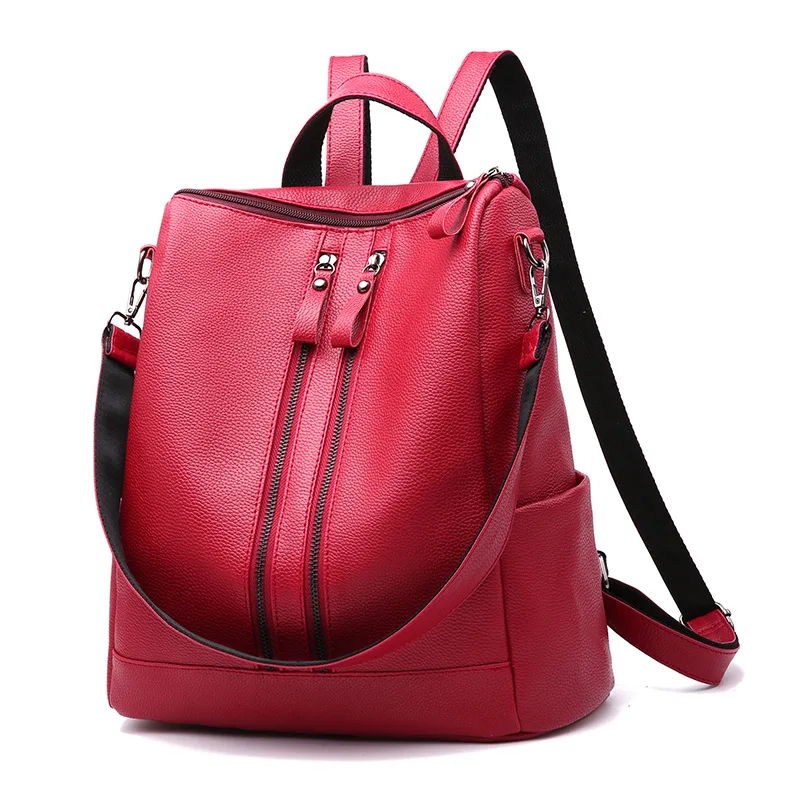 

New Soft PU Leather Women Bag Travel Backpack Fashion Zipper Female Rucksack Leisure Student Double zipper School bag