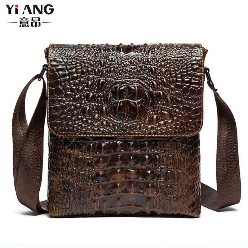 

New Men Crocodile lines Genuine Leather First layer Cowhide Retro Business Crossbody Shoulder Bag travel Leisure bags
