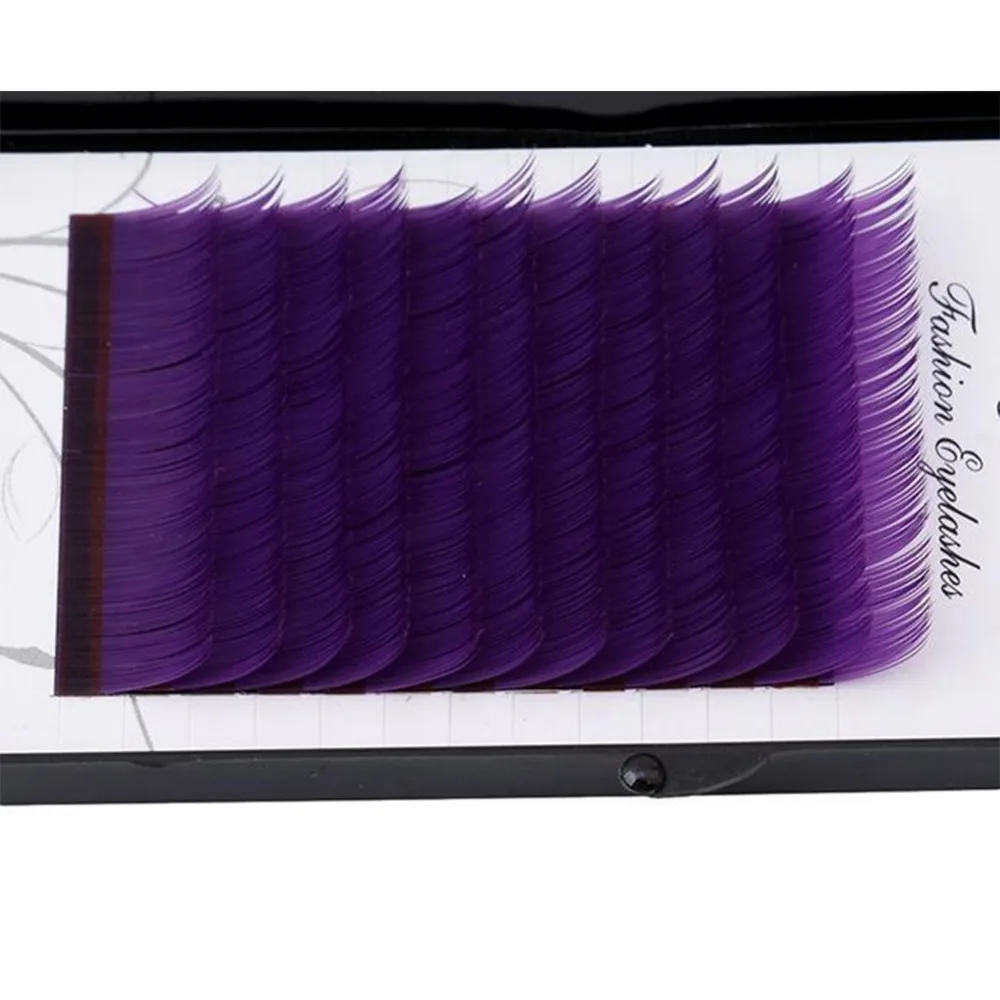 

12 Rows/Tray Purple Individual False Eyelashes Grafting Eye Lashes Extension C D Curl Women Makeup Tools 8/10/12/14mm #260797