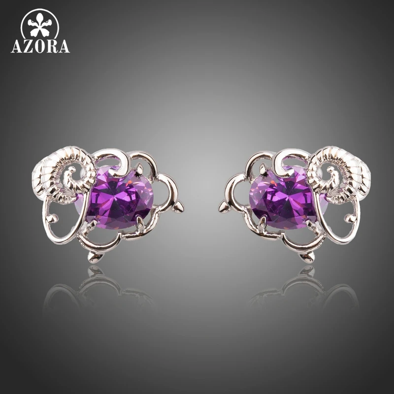 

AZORA New Fashion Cute Sheep Oval Purple Cubic Zirconia Stud Earrings Jewelry for Women Wedding Party Accessories Gift TE0291