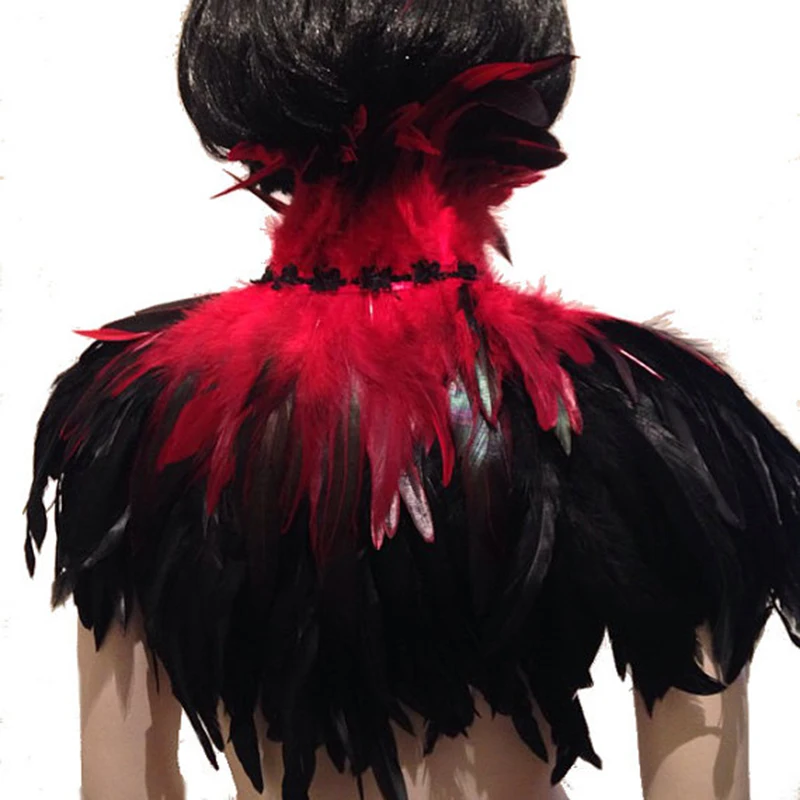 Red and Black Burlesque Feather Shawl Scarf Cape Gothic Dresses Costume Halloween Fashion Costume (5)