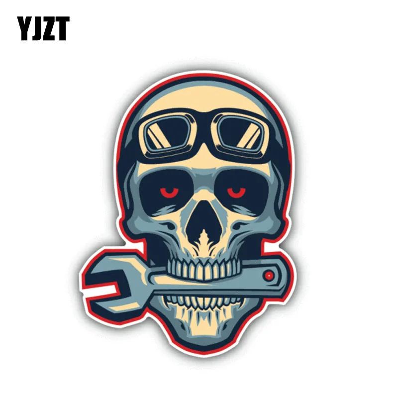 

YJZT 9.6CM*12.7CM Car Styling Funny Skull Rider Wrench Car Sticker Decal 6-1441