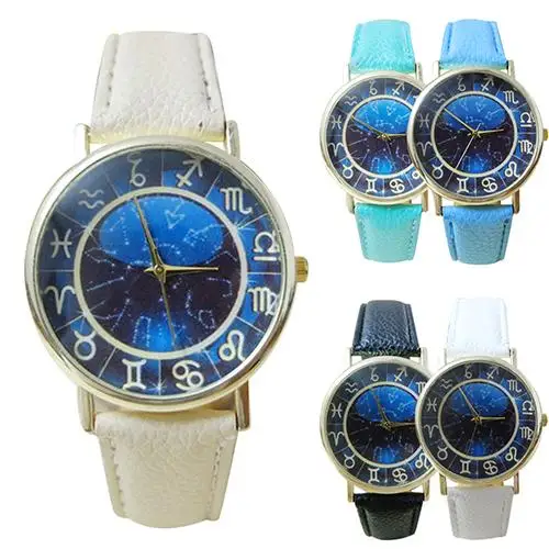 

2019 Women's Men's Constellation Symbol Faux Leather Band Quartz Analog Wrist Watch