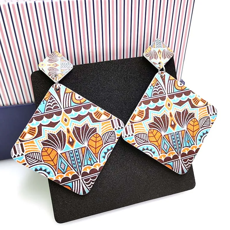 

YD&YDBZ Geometric Drop Earrings Women's Jewelry A Pair Of Wooden Earrings Round And Square Big Earring Dangle Ethnic Jewellery