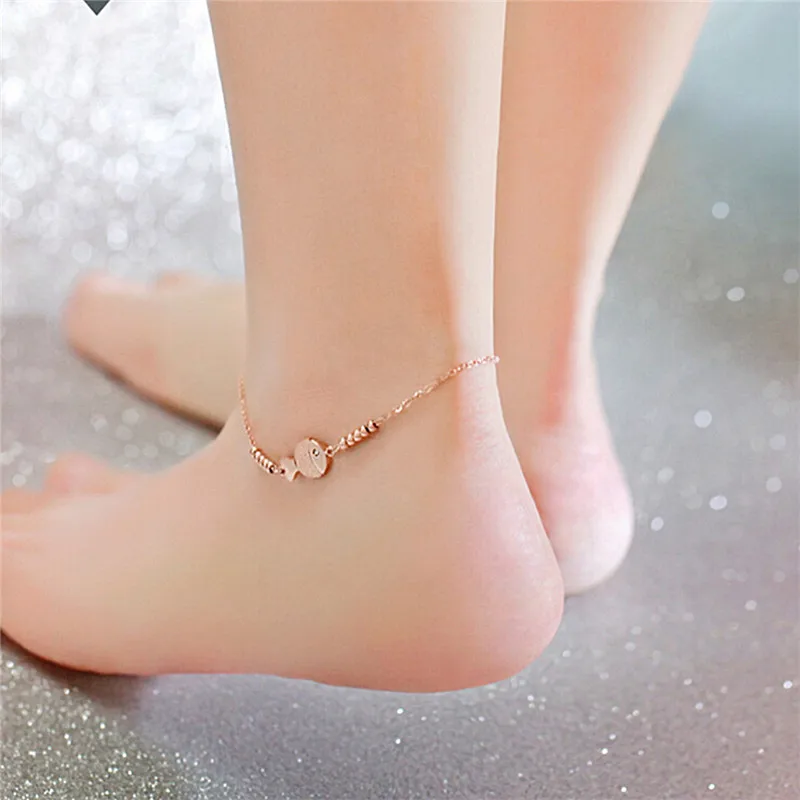 Gold Color Anklet Fashion Cute Fish Anklet in Rose Steel Chain Bracelet