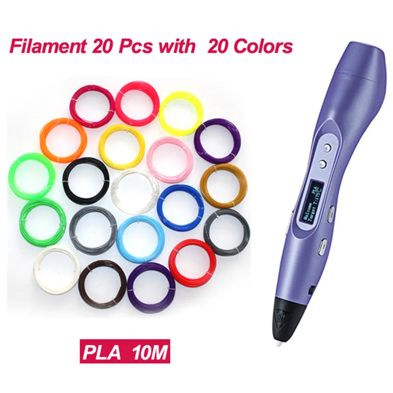 

3D Pen With 3 PCS Free  PLA  Filament 1.75mm 20 Colors ABS  Refills  Temperature Adjustable  LED Screen  Kids  Christamas Gifts