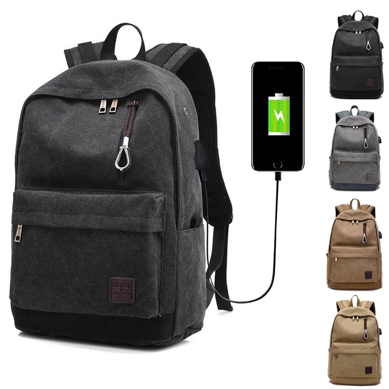 

High Quality Men Women Laptop Backpack Canvas Travel USB Charge Computer Anti-theft Shoulder Bag Casual Rucksack Popular