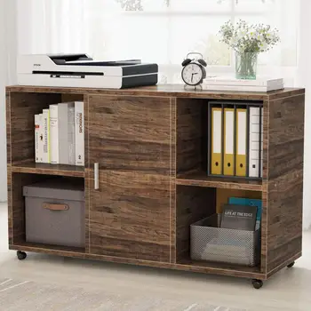 

File Cabinet Mobile Filing Cabinets Works as Printer Stand with Door 4 Open Cubes for Home Office Storage