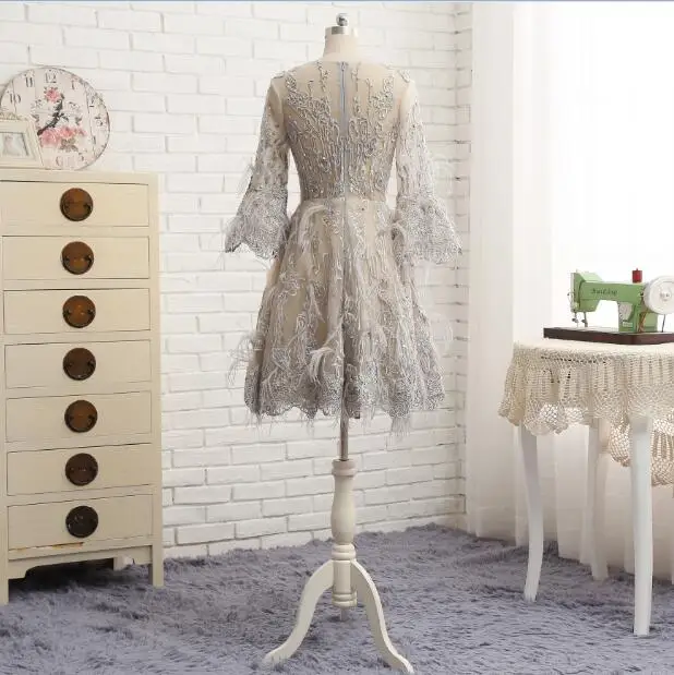 Женское Короткое Платье До Колена с перьями|cocktail dress with feathers|lace cocktail dresscocktail dresses |