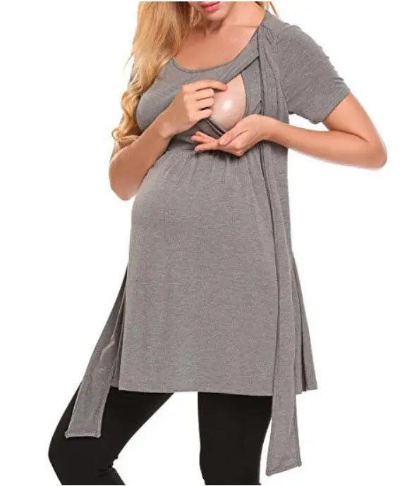 

Loose round collar short sleeve maternity wear, fashion popular breastfeeding T-shirt, a variety of ways to wear