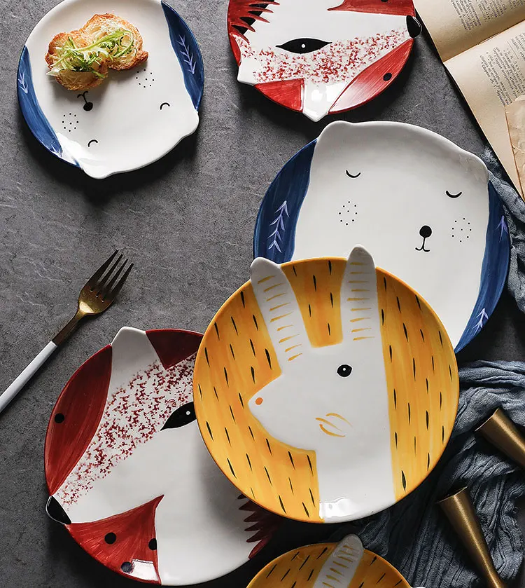 Креативный стейк для завтрака, детская тарелка с фруктами, 6 или 8 дюймов, ручная роспись, посуда с животными, мультяшная керамика, WF704157