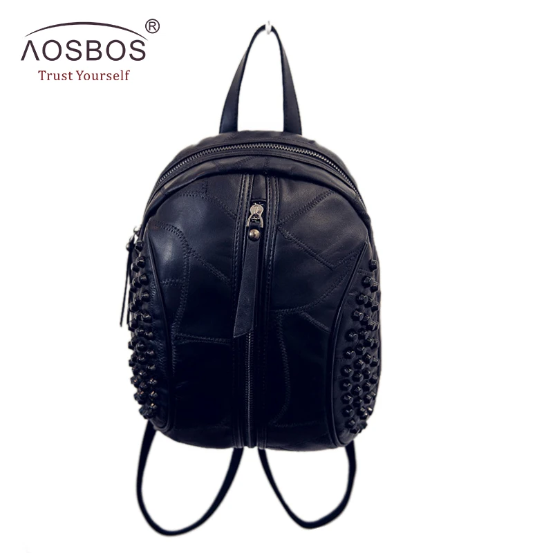 

Fashion Women Solid Genuine Leather Backpacks Rivet Patchwork Shoulder Bags Brand Designer Zipper Backpack for Girls Ladies
