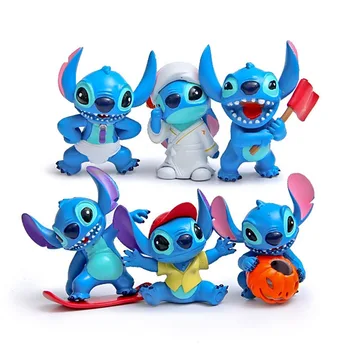 

6 pcs Stitch figures figurines figura figure toys New stitch Keychain key chain Ring gift and dolls Christmas Birthday gift