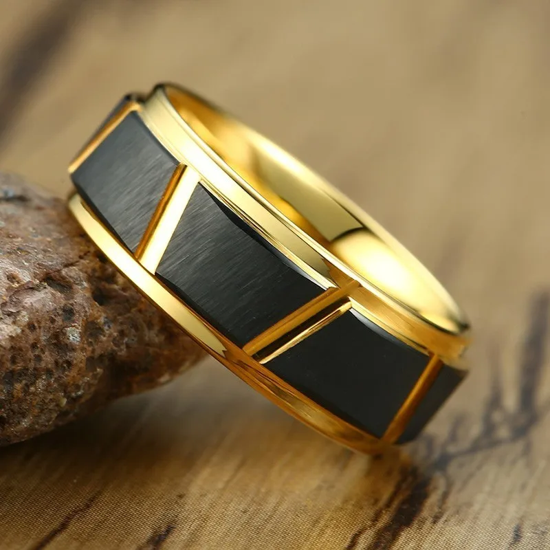 

8MM Men's Brushed Tungsten Carbide Ring Irregular Horizontal Grooves Two Tone Wedding Band Anniversary Luxury Male Gifts
