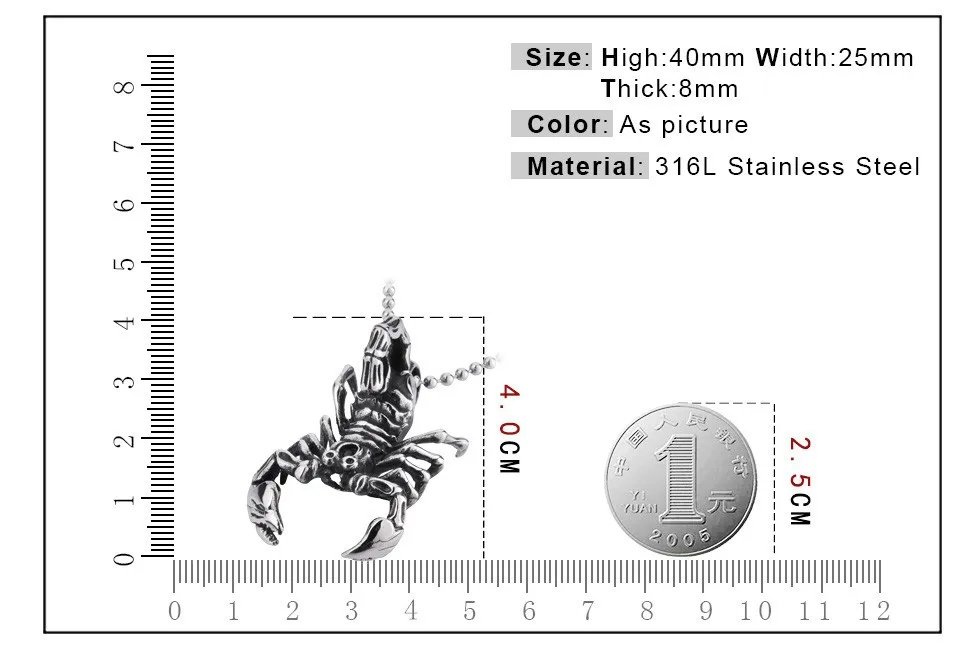 316L Нержавеющая сталь Jewelry животных Скорпион Подвеска для парня BP8-134