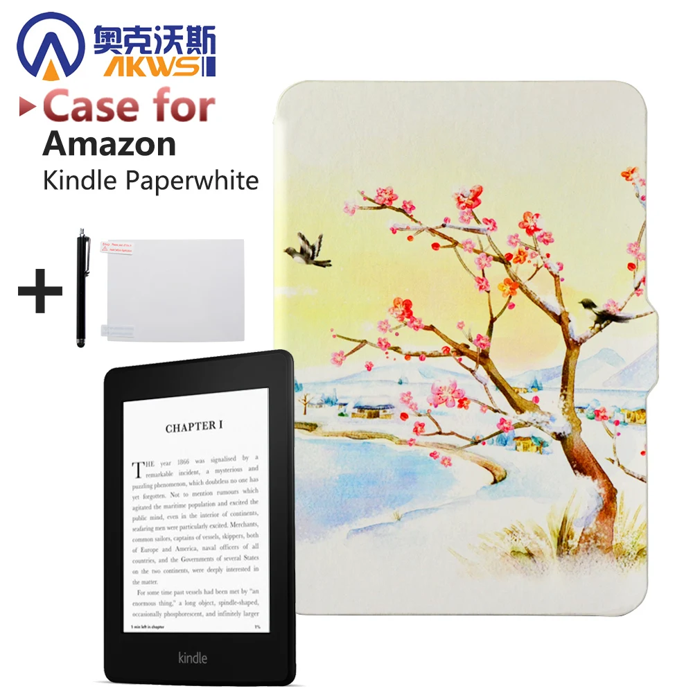 

Newest Cover Case for Amazon Kindle Paperwhite 1/2 Magnetic Closure + Wake Up and Sleep +Screen Protector + Stylus Pen