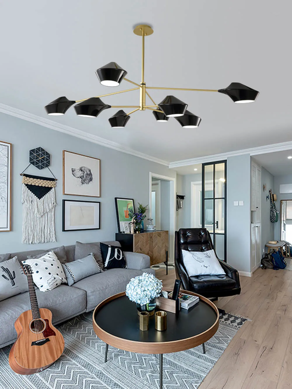 Luxury Modern Design Black Gold White Long Led Ceiling Suspended