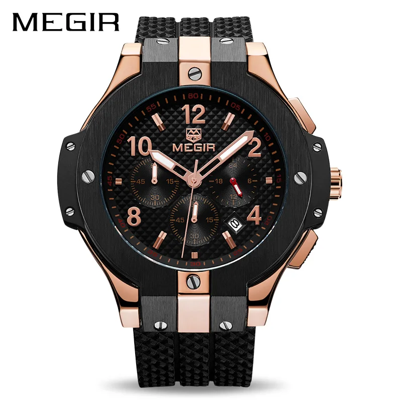  MEGIR Chronograph Sport Watch Men Creative Big Dial Army Military Quartz Watches Clock Men Wrist Wa