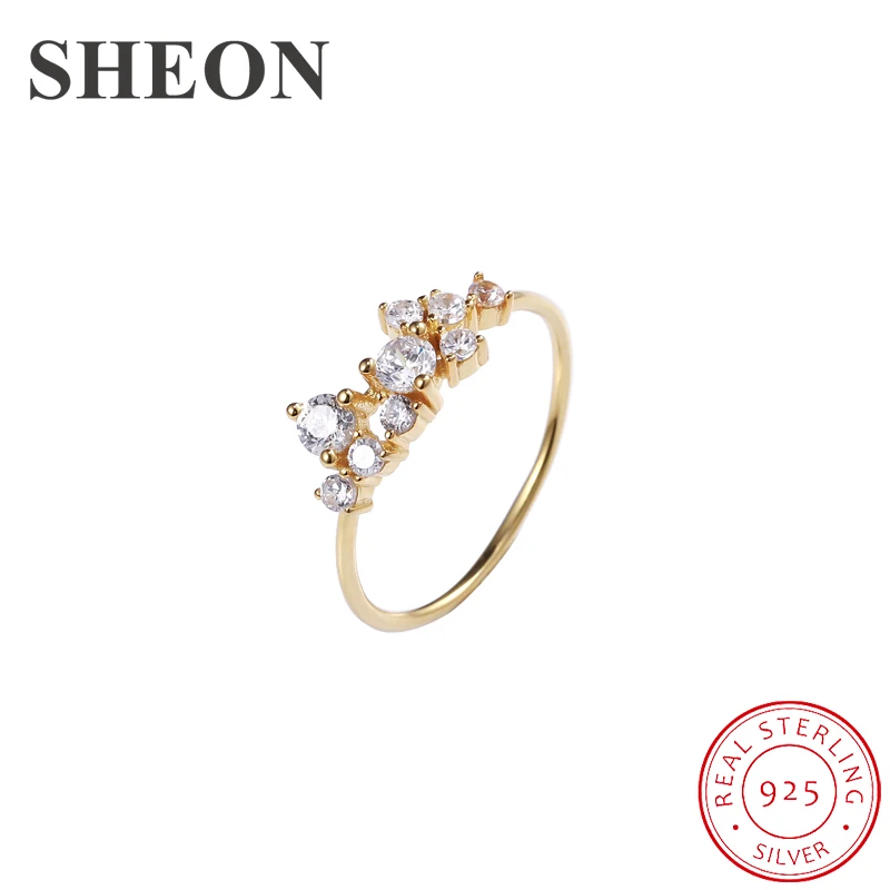 

SHEON Gold Color Ring 925 Sterling Silver White Zircon Open Adjustable Rings for Women Wedding & Engagement Jewelry Hot Sale