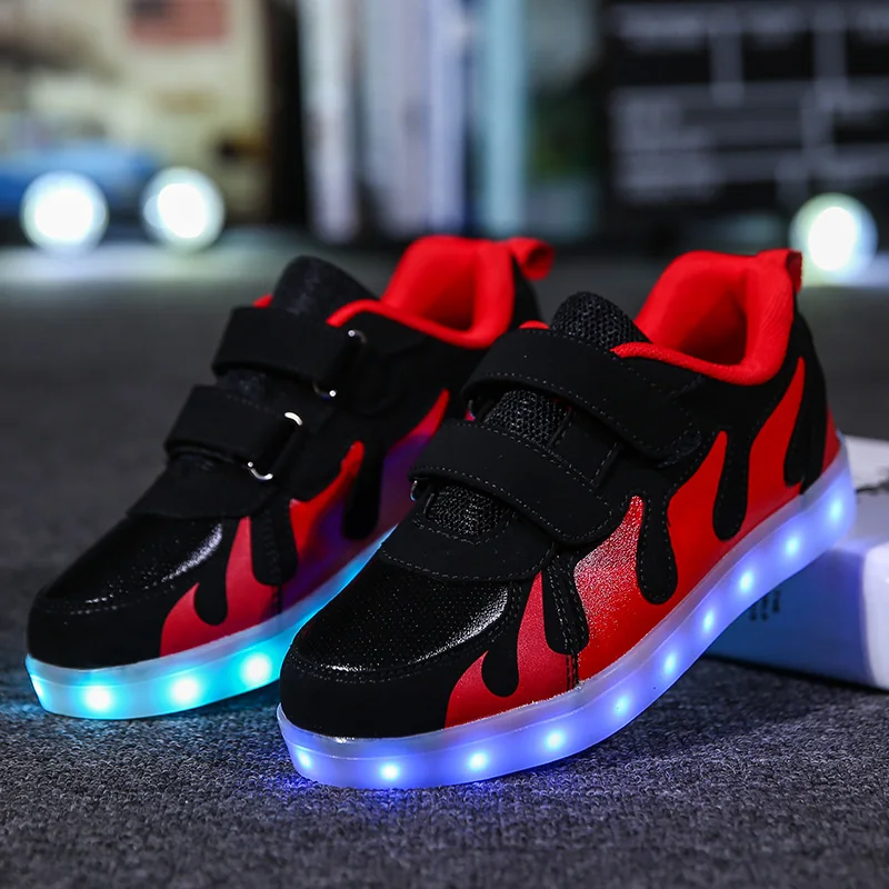 

hua01 Led Kids Sneakers Children's USB Charging Luminous Lighted Sneakers Boy/Girls Colorful LED lights Children Shoes