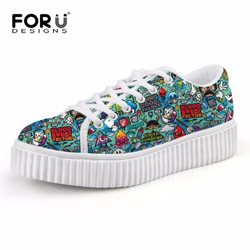 

FORUDESIGNS Stylish Women's Cartoon Flats Platform Shoes Casual Female Height Increasing Ladies Creeper Flat Shoes Zapatos Mujer