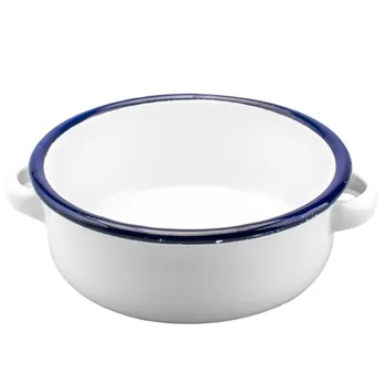 

Retro Enamel Bowl Double Ears Salad Bowl Dinnerware Snack Tray Soup Bowl round fruit plate Enamel dish snack plated fruit plate