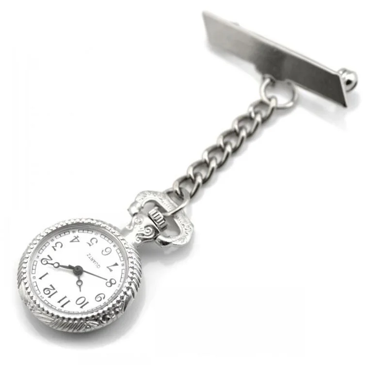 

Rhinestone Nurse Pendant Watch Delicate Carved Flower Pattern Fob Watch For Nurse Clip On The Uniforms Or Put Into The Pocket